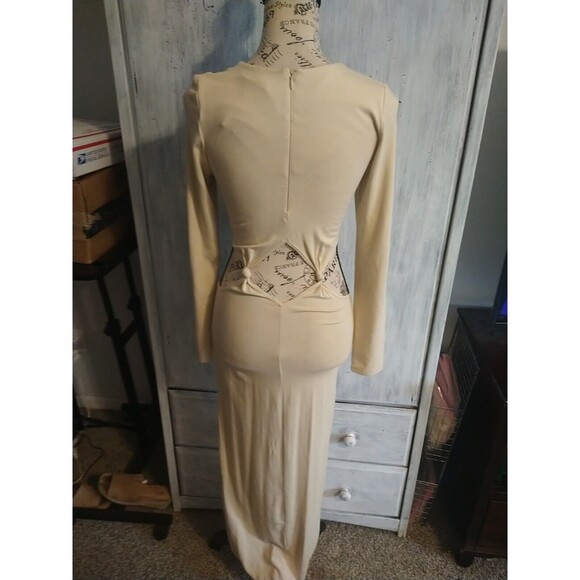 Torn By Ronnie Cobo Maxi Long Sleeve Tan Dress Sm Boho Sexy Beachy Hippie - Picture 5 of 11